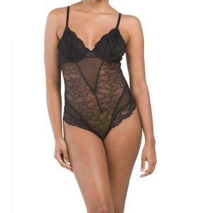 Jessica Simpson Lacey Underwire Black Lace Bodysuit Lingerie Sz M New W/ Defects